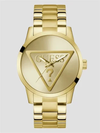 Goudkleurig analoog horloge met logo