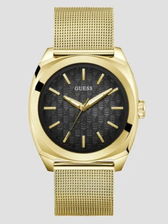 Goudkleurig analoog horloge met mesh-band