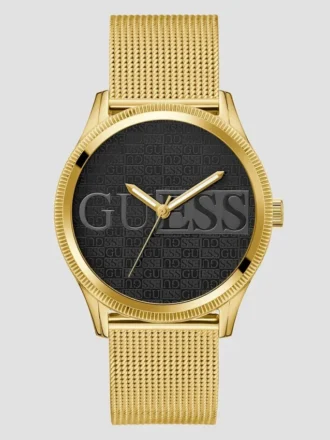 Goudkleurig analoog horloge met mesh-band
