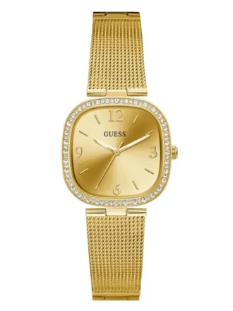 Goudkleurig analoog horloge met mesh-band