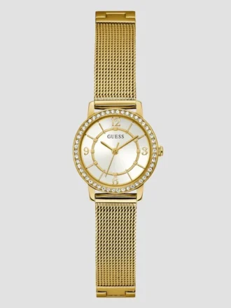 Goudkleurig analoog horloge met mesh-band