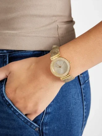 Goudkleurig analoog horloge met Quattro G-patroon