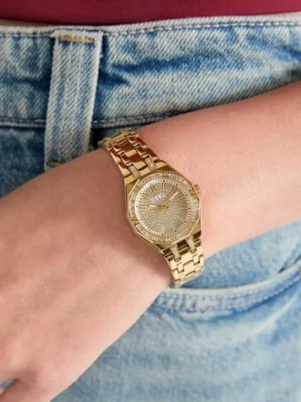 Goudkleurig analoog horloge met strass