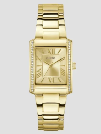 Goudkleurig analoog horloge met vierkant glas