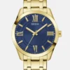 Goudkleurig en blauw analoog horloge