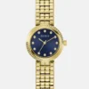 Goudkleurig en blauw analoog horloge