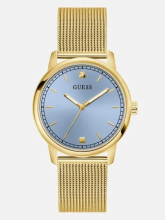 Goudkleurig en blauw analoog horloge