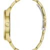 Goudkleurig en blauw analoog horloge