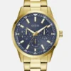 Goudkleurig en blauw multifunctioneel horloge