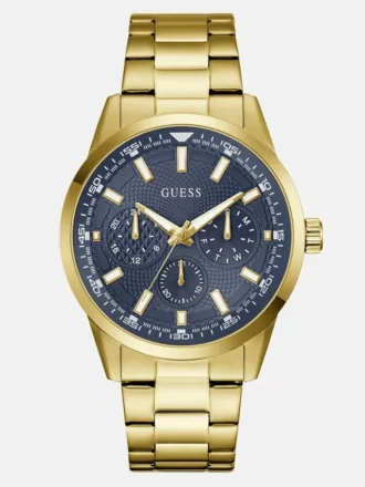 Goudkleurig en blauw multifunctioneel horloge