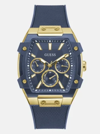 Goudkleurig en blauw multifunctioneel horloge