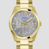 Goudkleurig en blauw multifunctioneel horloge met textuur Goudkleurig en blauw multifunctioneel horloge met textuur