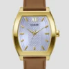 Goudkleurig en bruin lederen analoog horloge Goudkleurig en bruin lederen analoog horloge