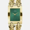 Goudkleurig en groen analoog horloge