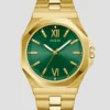 Goudkleurig en groen analoog horloge