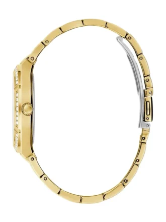 Goudkleurig en groen analoog horloge