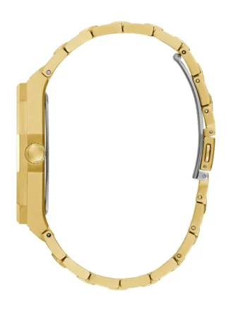 Goudkleurig en groen analoog horloge met zonnestraalpatroon