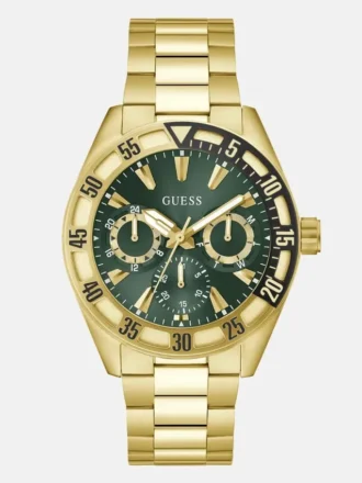 Goudkleurig en groen multifunctioneel horloge