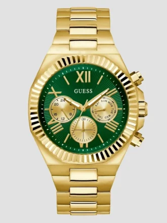 Goudkleurig en groen multifunctioneel horloge