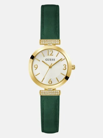 Goudkleurig en lederen analoog horloge