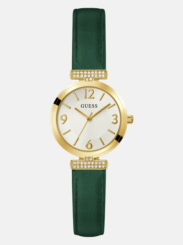 Goudkleurig en lederen analoog horloge Goudkleurig en lederen analoog horloge