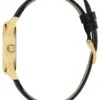 Goudkleurig en lederen analoog horloge met logo