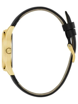 Goudkleurig en lederen analoog horloge met logo