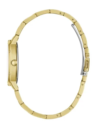 Goudkleurig en marineblauw rond analoog horloge