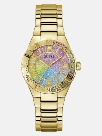 Goudkleurig en regenboog analoog horloge