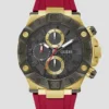 Goudkleurig en rood multifunctioneel horloge met siliconen band