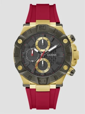 Goudkleurig en rood multifunctioneel horloge met siliconen band