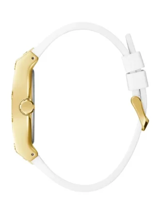 Goudkleurig en wit rechthoekig multifunctioneel horloge