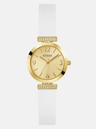 Goudkleurig en wit siliconen analoog horloge