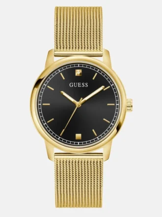 Goudkleurig en zwart analoog horloge