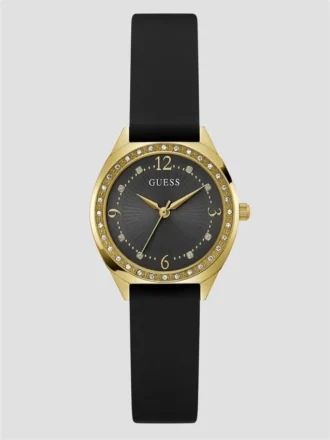 Goudkleurig en zwart analoog horloge