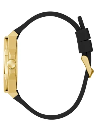 Goudkleurig en zwart analoog horloge