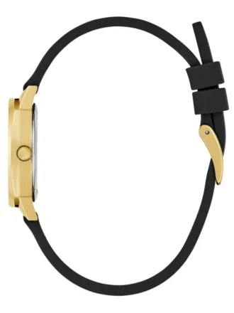 Goudkleurig en zwart analoog horloge