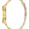 Goudkleurig en zwart analoog horloge