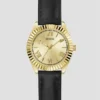Goudkleurig en zwart analoog leren horloge Goudkleurig en zwart analoog leren horloge