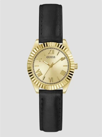 Goudkleurig en zwart analoog leren horloge