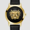 Goudkleurig en zwart analoog leren horloge