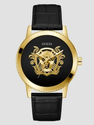 Goudkleurig en zwart analoog leren horloge