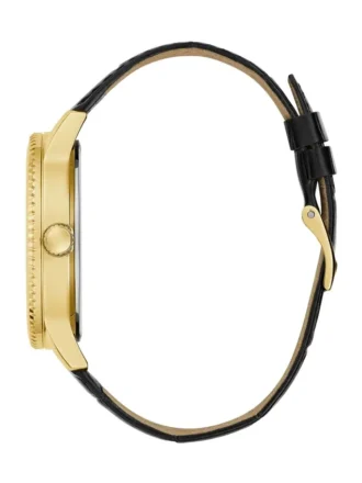 Goudkleurig en zwart analoog leren horloge