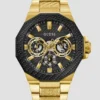 Goudkleurig en zwart gestructureerd multifunctioneel horloge