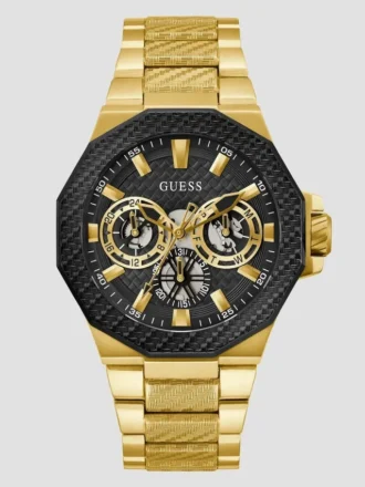 Goudkleurig en zwart gestructureerd multifunctioneel horloge