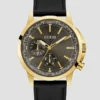 Goudkleurig en zwart lederen multifunctioneel horloge