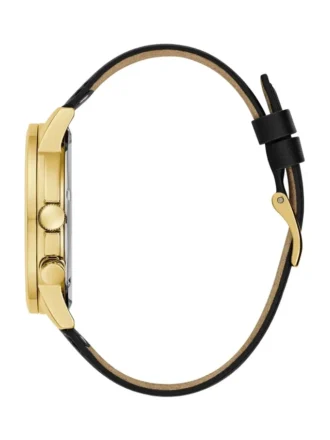 Goudkleurig en zwart lederen multifunctioneel horloge