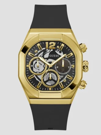 Goudkleurig en zwart multifunctioneel horloge