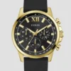 Goudkleurig en zwart multifunctioneel horloge met siliconenband