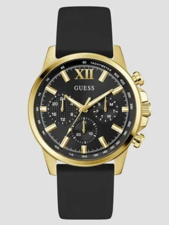Goudkleurig en zwart multifunctioneel horloge met siliconenband